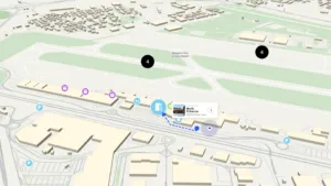 Schermata della mappa 3D dove viene utilizzata la funzionalità wayfinding per ottenere un percorso ottimizzato