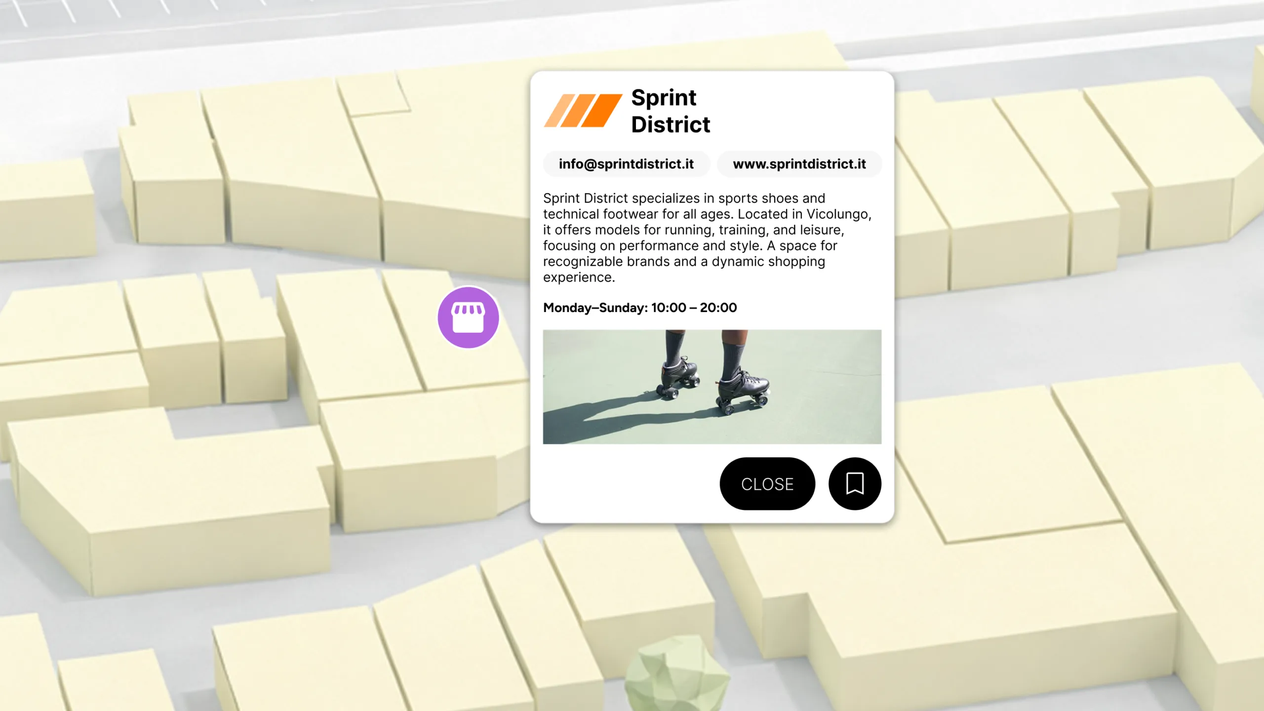 primo piano della mappa 3D in cui viene mostrato il contenuto in evidenza di un brand